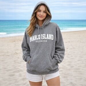 NWOT PACIFIC & CO Graphic Hoodie Marco Island Florida Gray Sweatshirt Size Small